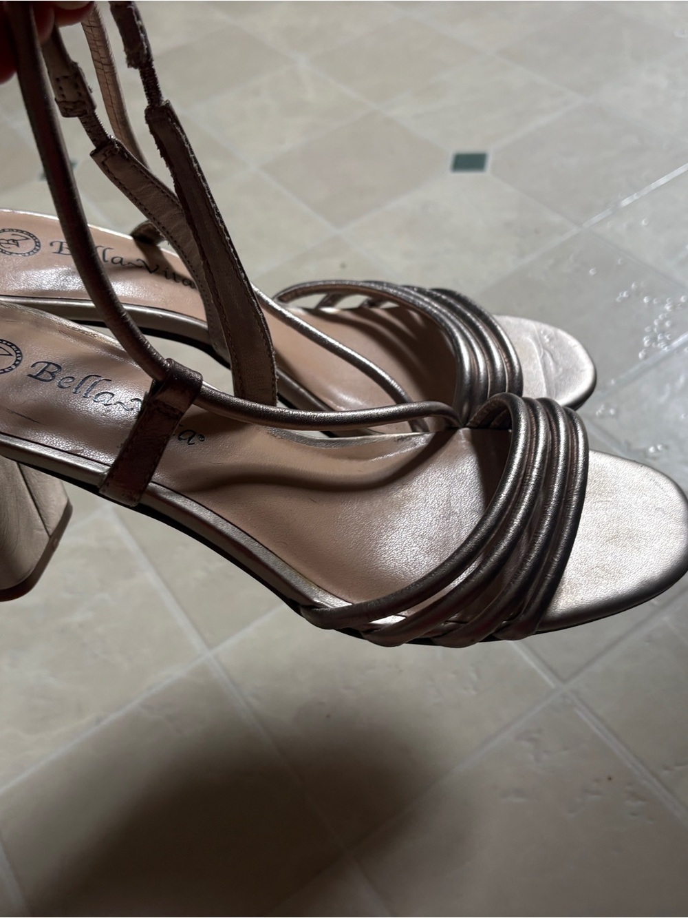 Bella Vita Metallic Bronze Strappy Block Heels